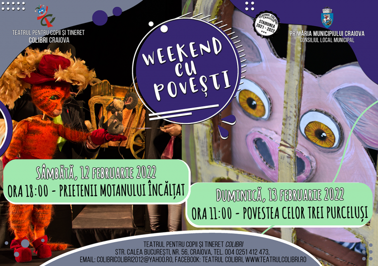 „Prietenii Motanului Încălțat“ și „Povestea celor trei purceluși“, în week-end, la Teatrul Colibri!